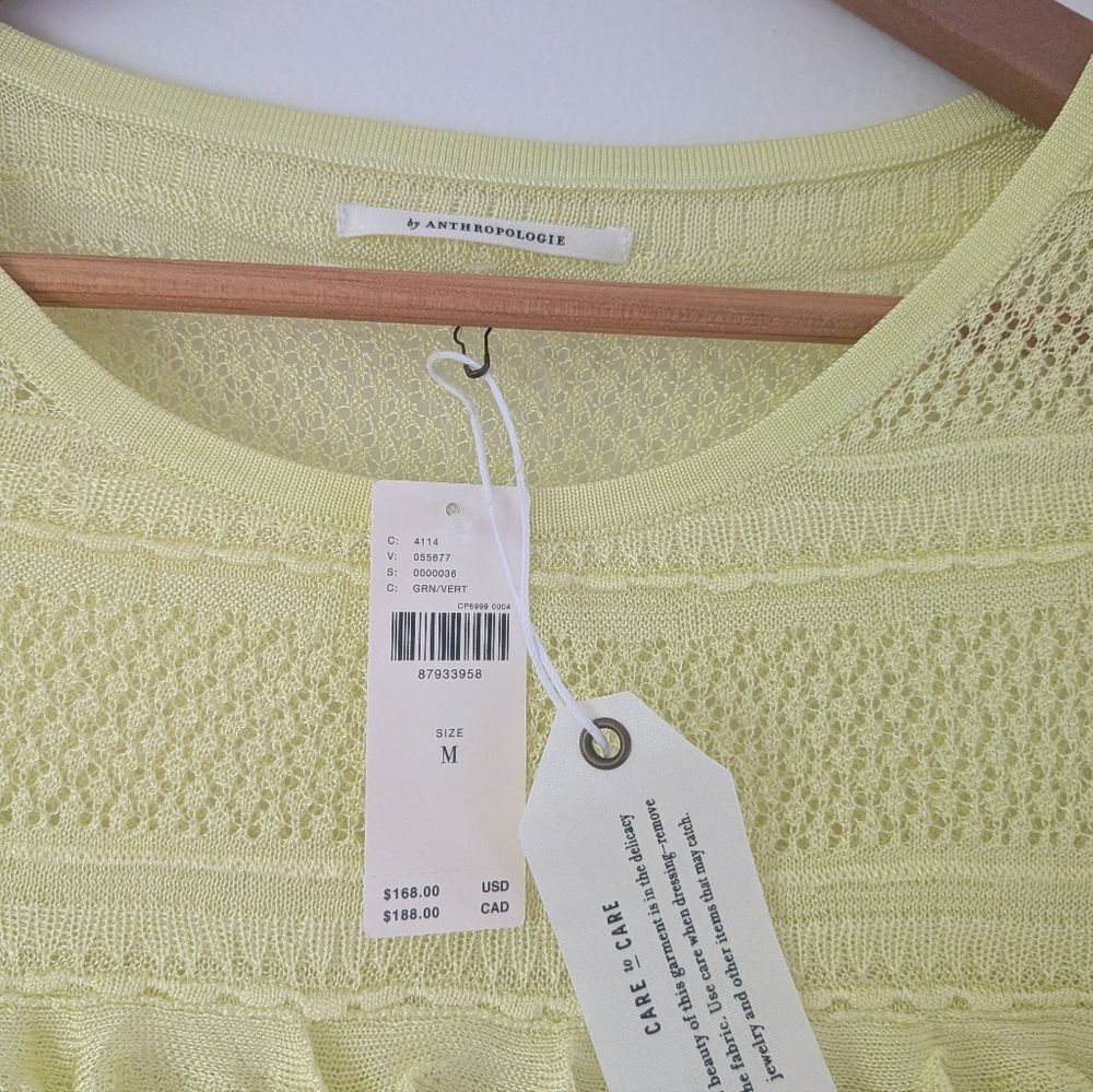 NWT! Anthropologie Light Green Ruffle Knit Sweater M - Picture 3 of 9